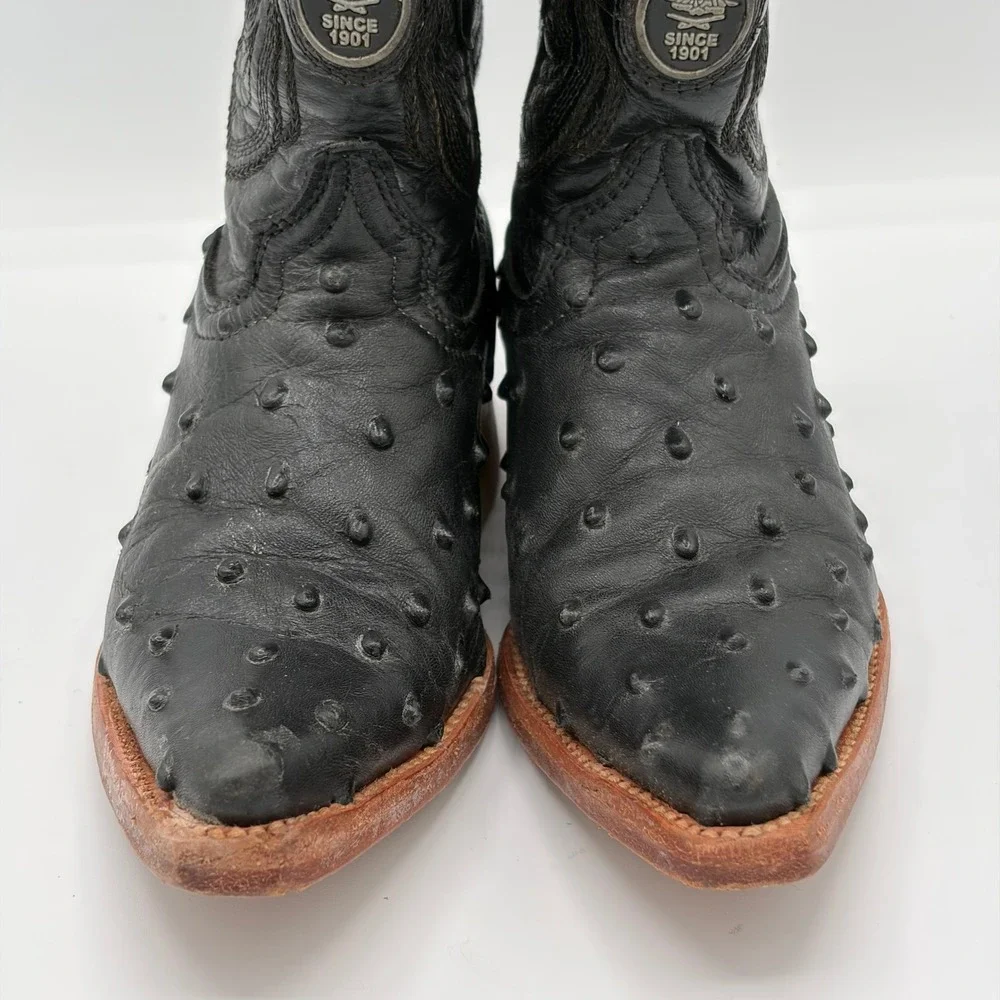 El General Toddler Kids 8.5 Black Leather Ostrich Print‎ Square Toe Cowboy Boots